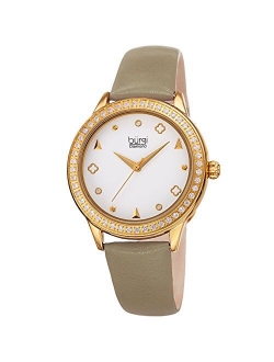 Crystal Filled Bezel Women's Watch - Unique Shapes and Diamond Hour Markers - Floating Enamel Dial - Round Analog Quartz - BUR221