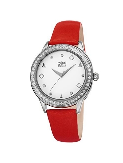 Crystal Filled Bezel Women's Watch - Unique Shapes and Diamond Hour Markers - Floating Enamel Dial - Round Analog Quartz - BUR221