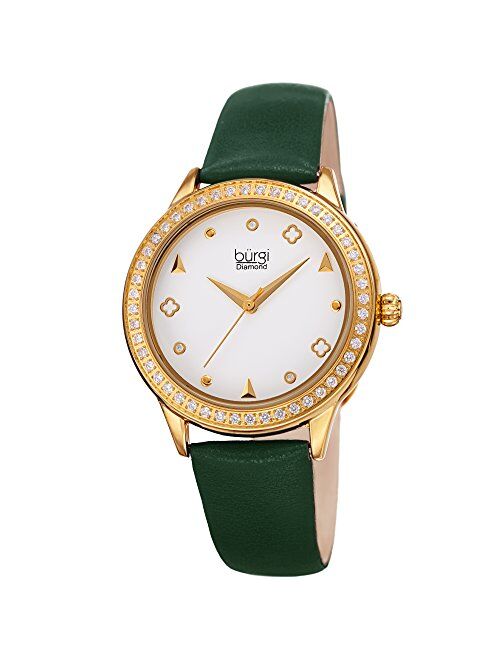 Burgi Crystal Filled Bezel Women's Watch - Unique Shapes and Diamond Hour Markers - Floating Enamel Dial - Round Analog Quartz - BUR221