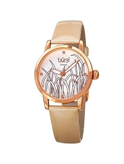 Diamond Accented Womens Watch Casual Skinny Patent Leather Bracelet Strap - Printed Reed Design Dial with 4 Diamond Markers