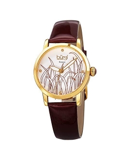 Diamond Accented Womens Watch Casual Skinny Patent Leather Bracelet Strap - Printed Reed Design Dial with 4 Diamond Markers