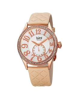 Women's Swarovski Crystal Dual Time Watch - Large Arabic Numerals with Mother-of-Pearl Subdial On Quilted-Leather Band - BUR141