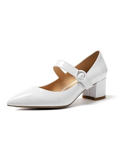 Eldof Women's Pointed Toe Pumps,Classy 2 Inches Block Heel Chic Mary Jane Pumps, Confort Heel for Office Wedding Dress