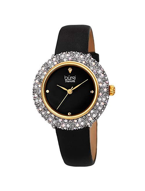 Burgi Swarovski Colored Crystal Watch - A Genuine Diamond Marker on a Slim Leather Strap Elegant Women's Wristwatch - Mothers Day Gift - BUR227