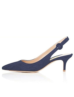 Divanne Slingback Pumps, Women's Pointed Toe Low Heel Sandals Slingback Strap Kitten Heel Pumps Evening Party Wedding Shoes