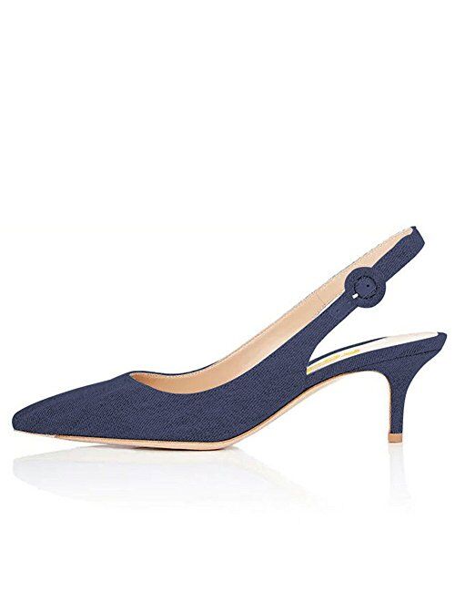 Divanne Slingback Pumps, Women's Pointed Toe Low Heel Sandals Slingback Strap Kitten Heel Pumps Evening Party Wedding Shoes