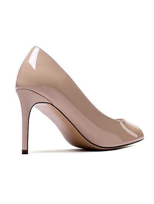 Eldof Women Peep Toe Pumps Mid-Heel Pumps Formal Wedding Bridal Classic Heel Open Toe Stiletto