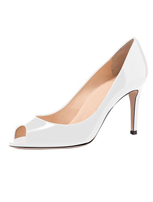 Eldof Women Peep Toe Pumps Mid-Heel Pumps Formal Wedding Bridal Classic Heel Open Toe Stiletto