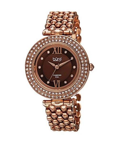 Burgi Diamond & Crystal Accented Women's Watch - 10 Diamond Hour Markers on Mother-of-Pearl Dial On Bracelet Watch - BUR126