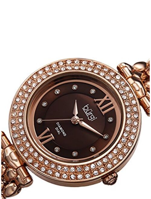 Burgi Diamond & Crystal Accented Women's Watch - 10 Diamond Hour Markers on Mother-of-Pearl Dial On Bracelet Watch - BUR126