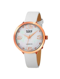 Women's Mother of Pearl Dial - 8 Diamond Markers Luminous Large Arabic Numerals - Genuine Leather Bracelet - BUR119