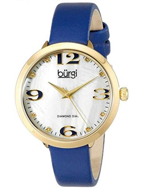 Burgi Women's Mother of Pearl Dial - 8 Diamond Markers Luminous Large Arabic Numerals - Genuine Leather Bracelet - BUR119