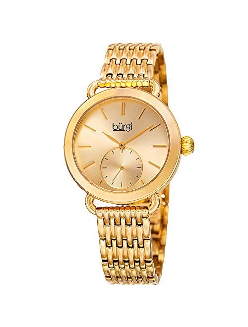 Burgi Women's Multifunction Quartz Watch - Separate Small Seconds Subdial On Stainless Steel Link Bracelet - BUR153