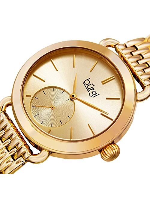 Burgi Women's Multifunction Quartz Watch - Separate Small Seconds Subdial On Stainless Steel Link Bracelet - BUR153