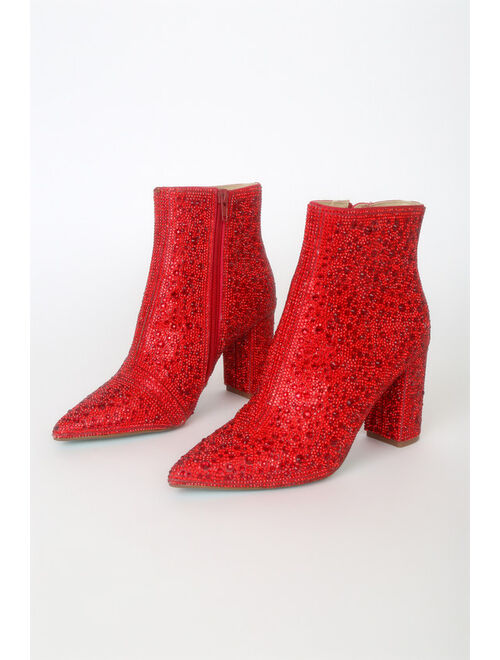 Betsey Johnson Cady Red Rhinestone Ankle Booties
