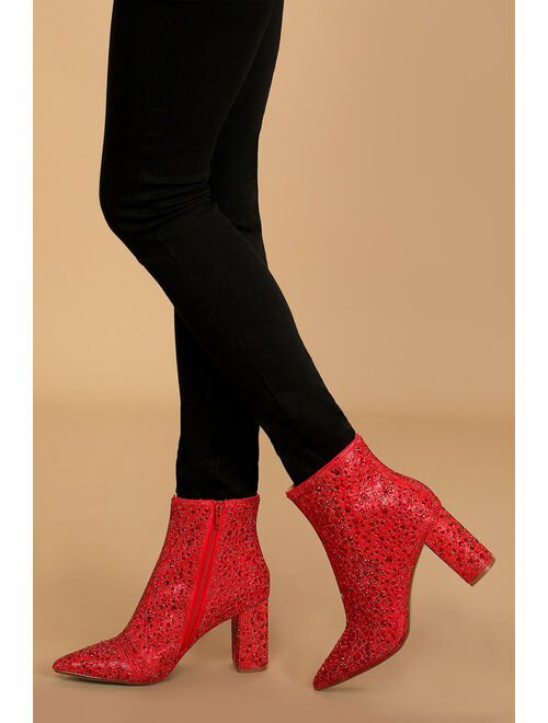 Betsey Johnson Cady Red Rhinestone Ankle Booties