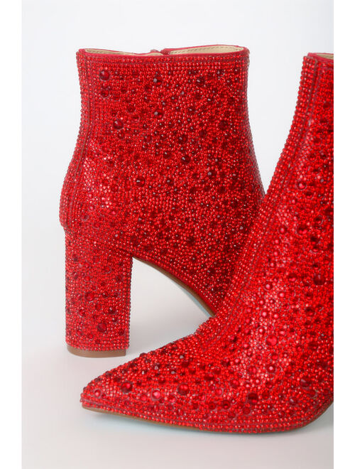 Betsey Johnson Cady Red Rhinestone Ankle Booties