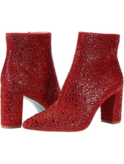 Betsey Johnson Cady Red Rhinestone Ankle Booties