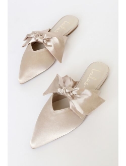 Sylviee Pink Satin Pointed-Toe Bow Mules