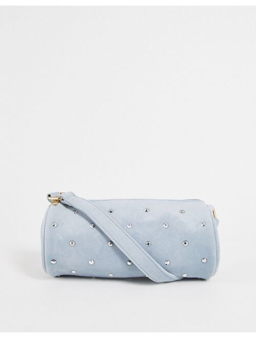 SVNX velvet embellished shoulder bag in gray