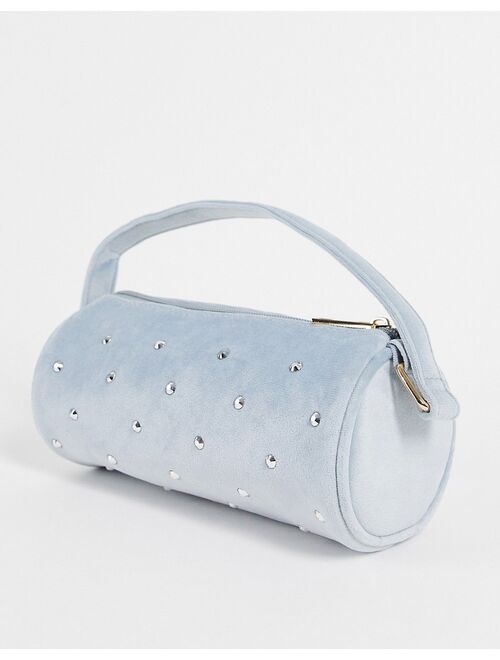 SVNX velvet embellished shoulder bag in gray