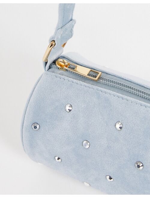 SVNX velvet embellished shoulder bag in gray