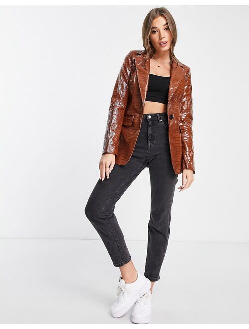 Glamorous relaxed blazer in brown faux croc - part of a set