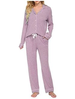 Women's Pajamas Long Sleeve Sleepwear Casual Button Down Loungewear Soft Pjs Set S-XXL