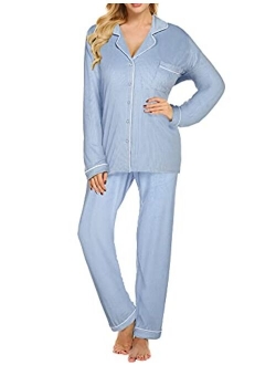 Women's Pajamas Long Sleeve Sleepwear Casual Button Down Loungewear Soft Pjs Set S-XXL