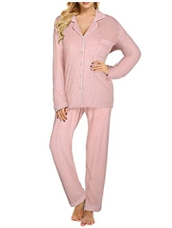 Women's Pajamas Long Sleeve Sleepwear Casual Button Down Loungewear Soft Pjs Set S-XXL