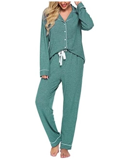 Women's Pajamas Long Sleeve Sleepwear Casual Button Down Loungewear Soft Pjs Set S-XXL