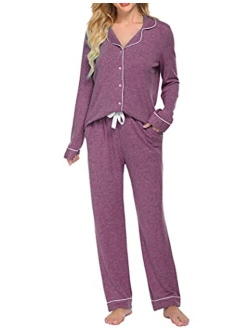 Women's Pajamas Long Sleeve Sleepwear Casual Button Down Loungewear Soft Pjs Set S-XXL