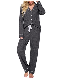 Women's Pajamas Long Sleeve Sleepwear Casual Button Down Loungewear Soft Pjs Set S-XXL