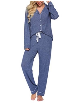 Women's Pajamas Long Sleeve Sleepwear Casual Button Down Loungewear Soft Pjs Set S-XXL