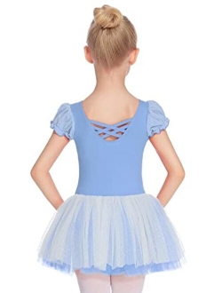 Zaclotre Toddler Ballet Leotards,Kids Ruffle Sleeve Sparkle Skirted,Girls Criss Cross Back Tutu Dance Dresses