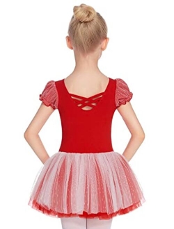 Zaclotre Toddler Ballet Leotards,Kids Ruffle Sleeve Sparkle Skirted,Girls Criss Cross Back Tutu Dance Dresses