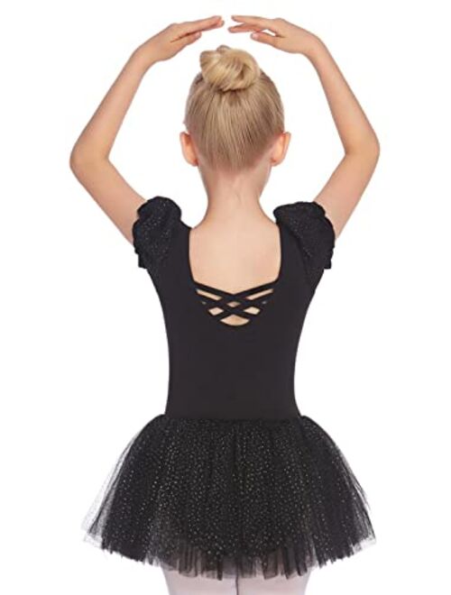 Zaclotre Toddler Ballet Leotards,Kids Ruffle Sleeve Sparkle Skirted,Girls Criss Cross Back Tutu Dance Dresses