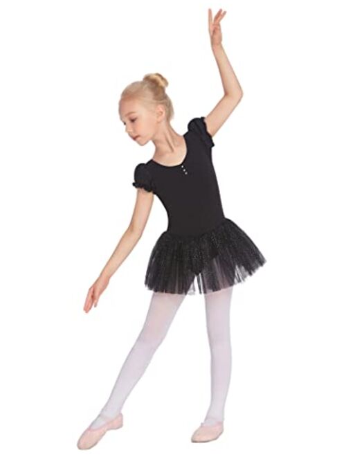 Zaclotre Toddler Ballet Leotards,Kids Ruffle Sleeve Sparkle Skirted,Girls Criss Cross Back Tutu Dance Dresses