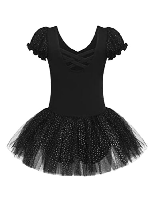 Zaclotre Toddler Ballet Leotards,Kids Ruffle Sleeve Sparkle Skirted,Girls Criss Cross Back Tutu Dance Dresses