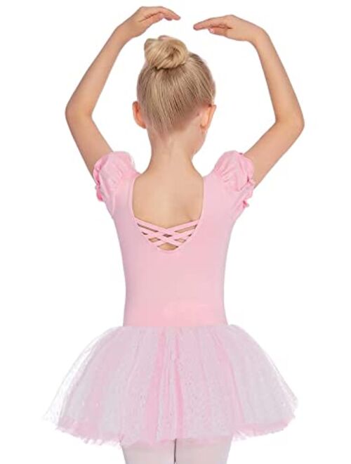 Zaclotre Toddler Ballet Leotards,Kids Ruffle Sleeve Sparkle Skirted,Girls Criss Cross Back Tutu Dance Dresses