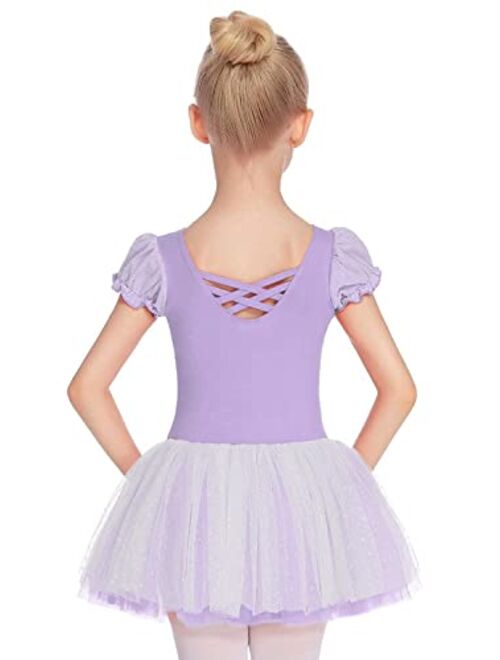 Zaclotre Toddler Ballet Leotards,Kids Ruffle Sleeve Sparkle Skirted,Girls Criss Cross Back Tutu Dance Dresses