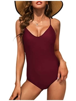 One Piece Swimsuits Women Bathing Suit V Neck Swimwear Tummy Control Monokini Sexy Cross Backless Swimming Suits