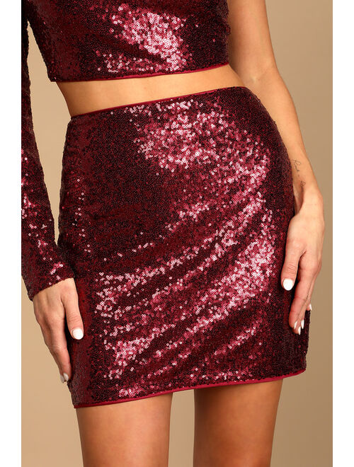 Lulus Jackpot Burgundy Sequin One-Shoulder Two-Piece Mini Dress