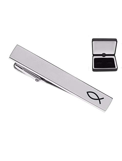 A & L Engraving Personalized Silver Stainless Steel Tie Clip with Jesus Fish Ichthus Custom Engraved Free - Ships from USA