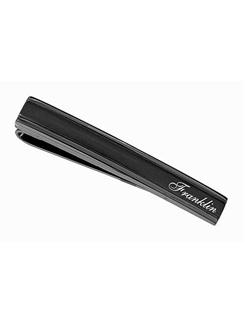 A & L Engraving Personalized Black Gunmetal Two Tone Tie Bar Clip Custom Engraved Free - Ships from USA