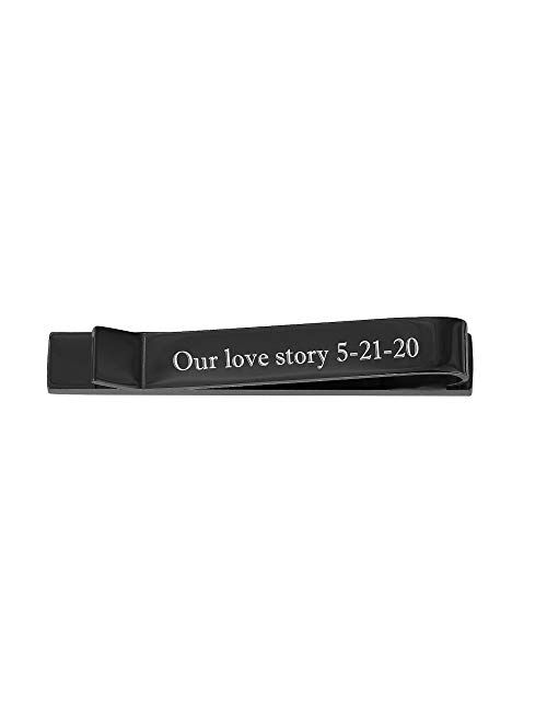 A & L Engraving Personalized Black Gunmetal Two Tone Tie Bar Clip Custom Engraved Free - Ships from USA