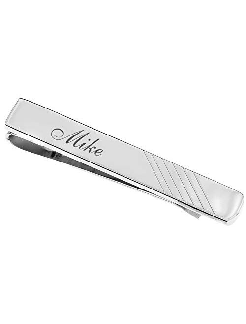 A & L Engraving Personalized Stainless Steel Silver Slide on Tie Clip Bar Custom Engraved Free - Ships from USA