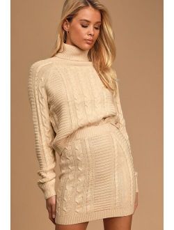 In the Cards Beige Cable Knit Two-Piece Sweater Dress