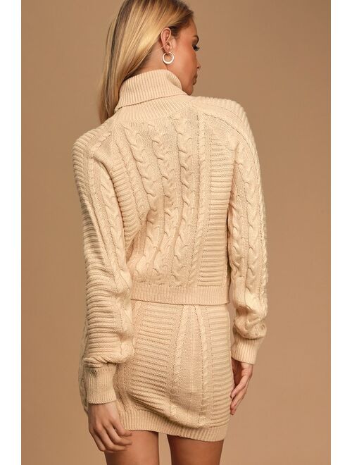 Lulus In the Cards Beige Cable Knit Two-Piece Sweater Dress
