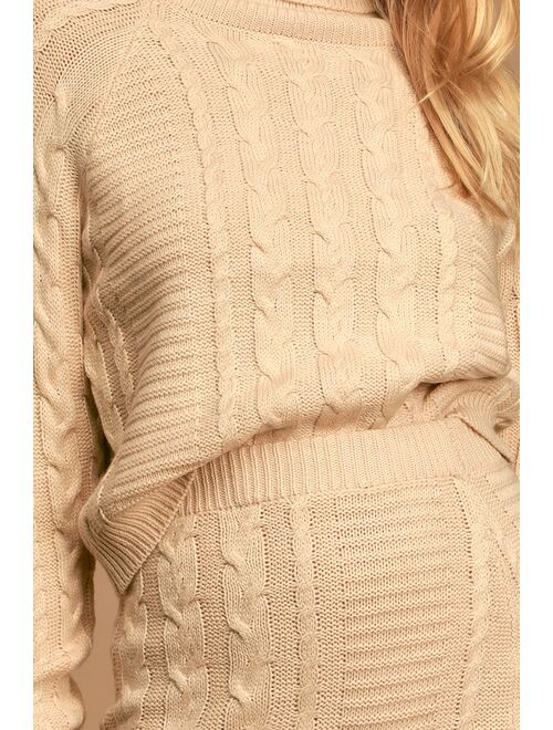 Lulus In the Cards Beige Cable Knit Two-Piece Sweater Dress